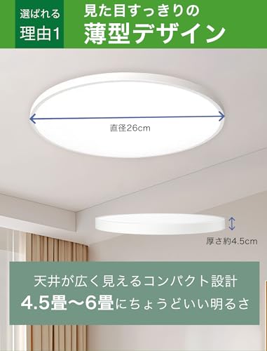 森の集楽 LED シーリングライト｜6畳用｜直径26cm 薄型 24W｜10段階調光｜タイマー機能｜常夜灯モード｜リモコン付き｜簡単取付｜リビング・寝室・和室・台所対応