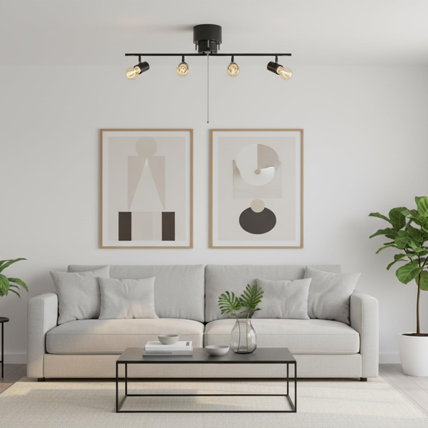 【ｈｉｄｅｍａｓａ】シーリングライト 4灯 スポットライト LED電球対応 E26 角度調整可 点灯切替 おしゃれ 簡単取付 リビング/ダイニング/寝室用 照明器具 インテリアライト 北欧風 6畳〜8畳対応 (ブラック)