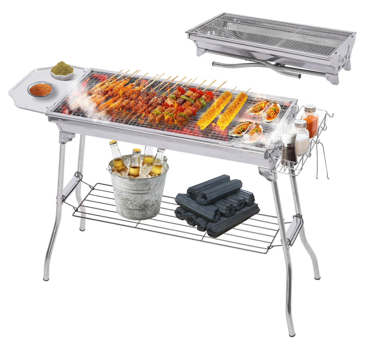 【ｈｉｄｅｍａｓａ】バーベキューコンロ 折りたたみ bbq コンロ バーベキューグリル コンパクト 軽量 幅73.5cm 大人数 持ち運び便利 BBQグリル 焼き台 アウトドア レジャー 焼肉 料理 キャンプ用品